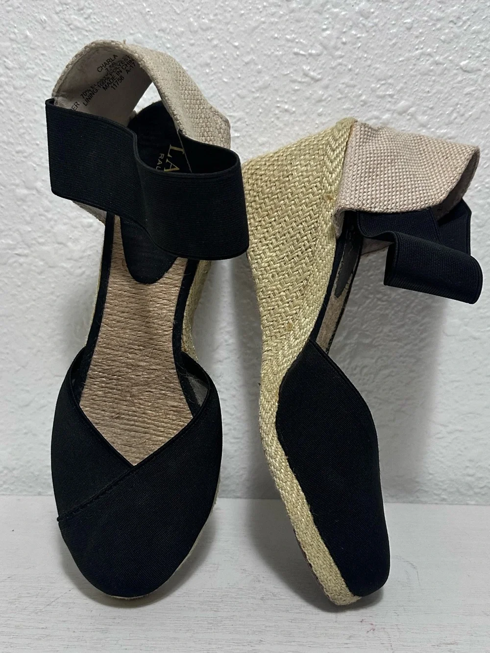 Lauren Ralph Lauren Espadrille Wedge Sandals - Black and Natural- Charla